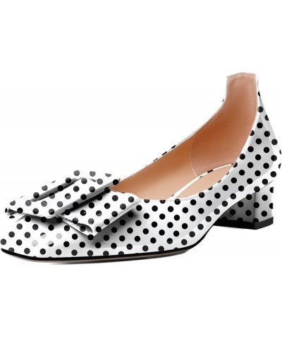 Women's Block Low Heels Chunky Heel Closed Square Toe Slip on Comfortable Business Party Dress Pumps Shoes with Buckle Polka ...