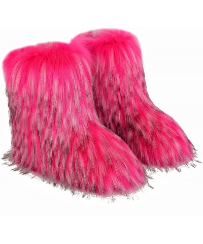 Fluffy Faux Fur Boots for Women Mid-Calf Furry Snow Boots Rose $33.10 Outdoor Shoes