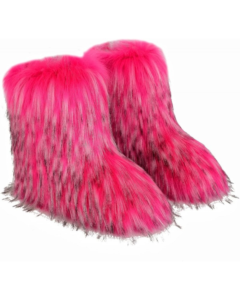 Fluffy Faux Fur Boots for Women Mid-Calf Furry Snow Boots Rose $33.10 Outdoor Shoes