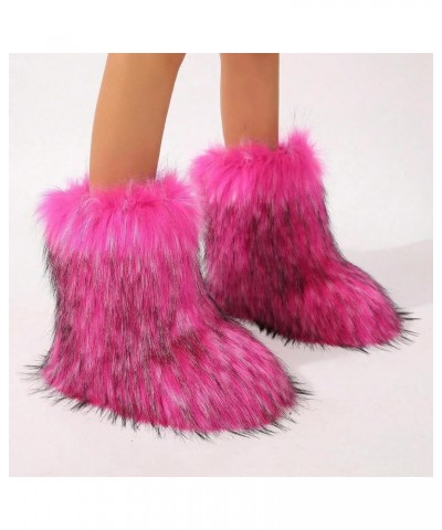 Fluffy Faux Fur Boots for Women Mid-Calf Furry Snow Boots Rose $33.10 Outdoor Shoes