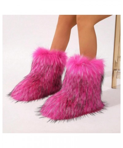 Fluffy Faux Fur Boots for Women Mid-Calf Furry Snow Boots Rose $33.10 Outdoor Shoes