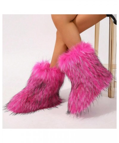 Fluffy Faux Fur Boots for Women Mid-Calf Furry Snow Boots Rose $33.10 Outdoor Shoes