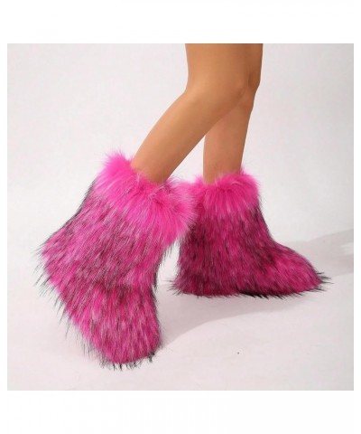 Fluffy Faux Fur Boots for Women Mid-Calf Furry Snow Boots Rose $33.10 Outdoor Shoes