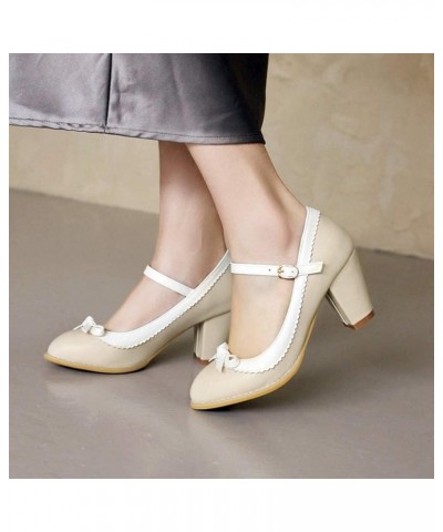 Womens High Stilettos Heel Pump Shoes for Women Serpentine Pattern Ankle Buckle Mary Jane Dress T-Strap Shoes Beige $36.71 Pumps