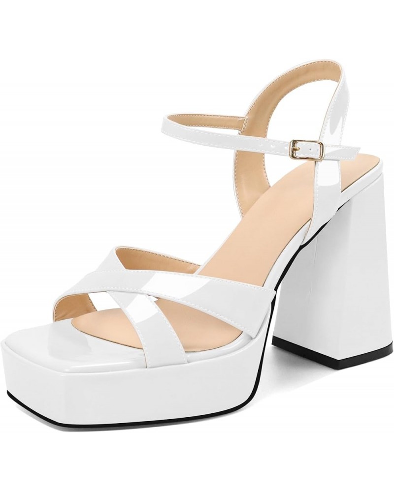 Women's Platform Heeled Sandals Square Open Toe Chunky Block High Heels Ankle Strap Cross Strappy Wedding Bridal Party Office...