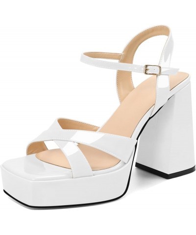 Women's Platform Heeled Sandals Square Open Toe Chunky Block High Heels Ankle Strap Cross Strappy Wedding Bridal Party Office...