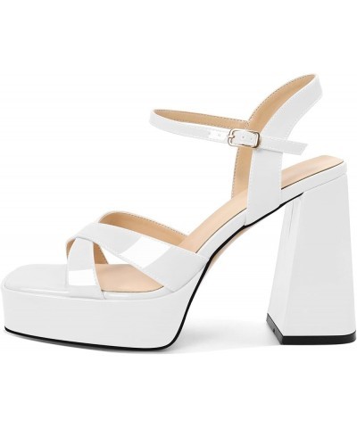 Women's Platform Heeled Sandals Square Open Toe Chunky Block High Heels Ankle Strap Cross Strappy Wedding Bridal Party Office...