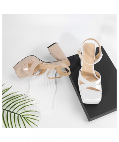 Women's Platform Heeled Sandals Square Open Toe Chunky Block High Heels Ankle Strap Cross Strappy Wedding Bridal Party Office...