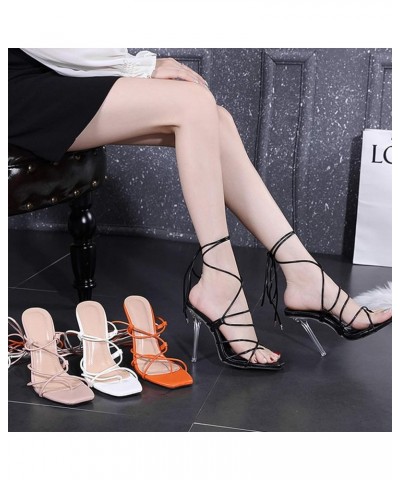 Summer Women Sandals, Strappy Cross Straps Square Toe Stiletto Thong High Heels Tie Up High Heel Sandals V Shape Design Shoes...