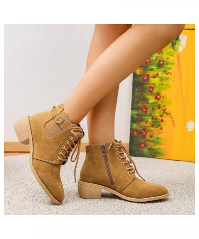 Ankle Booties Flat Halloween, Womens mid Low Block Heel lace up Comfort Rubber Sole Ankle Shoe Boots Booties Z 15-khaki $25.0...