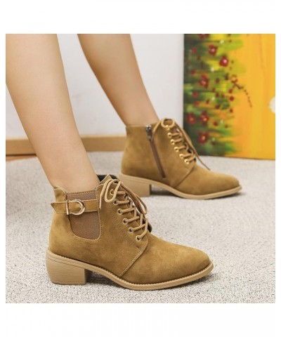 Ankle Booties Flat Halloween, Womens mid Low Block Heel lace up Comfort Rubber Sole Ankle Shoe Boots Booties Z 15-khaki $25.0...