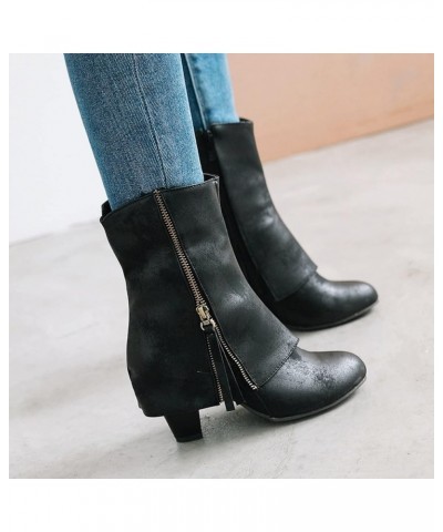 Winter Boots for Women Mid Calf Boots White Cowboy Boots Women Ankle Booties With Zipper E-black $32.41 Boots