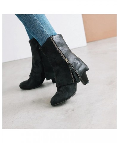 Winter Boots for Women Mid Calf Boots White Cowboy Boots Women Ankle Booties With Zipper E-black $32.41 Boots