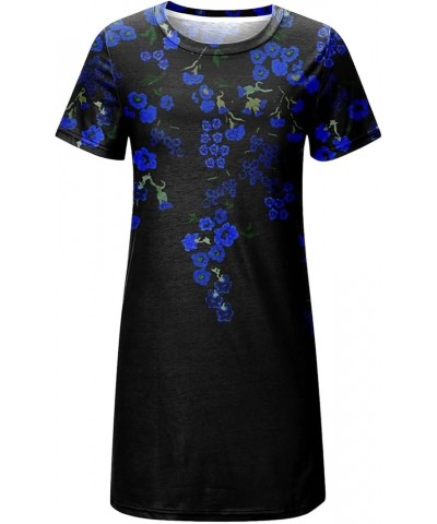 Women Casual Round Neck Short Sleeve Dress Flower Print Skirt Blue- Dresses for Women 2024 $11.13 Flats