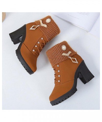 Ankle Boots for Women Chunky Block High Heels Platform Pumps Stylish Rhinestones Booties Lace Up Thick Bottom Shoes Fashion L...