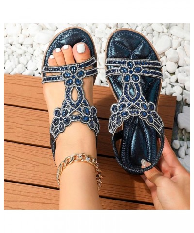 Slip on Sandals Women Cross Strappy Espadrille Wedges Sandals Flat Open Toe Wedding Bridal Prom Dress Sandal 56-ibzwp-darkblu...