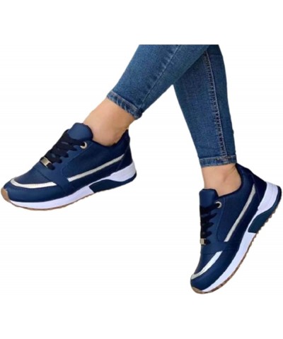 Fashion Women's Sports Shoes Flat Bottom Sports Breathable and Comfortable Casual Shoes Tennis Shoes Casual Women Dark Blue $...