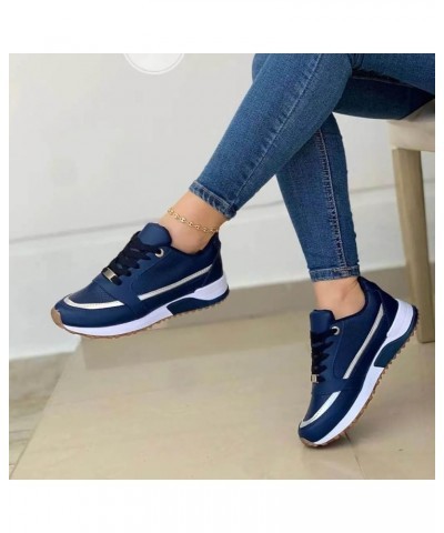 Fashion Women's Sports Shoes Flat Bottom Sports Breathable and Comfortable Casual Shoes Tennis Shoes Casual Women Dark Blue $...