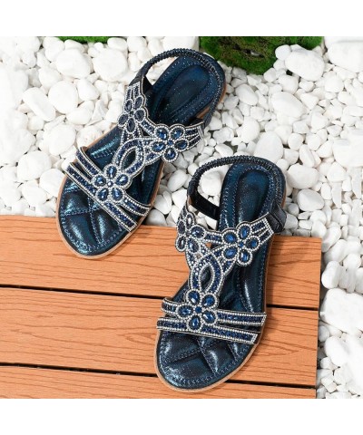 Slip on Sandals Women Cross Strappy Espadrille Wedges Sandals Flat Open Toe Wedding Bridal Prom Dress Sandal 56-ibzwp-darkblu...