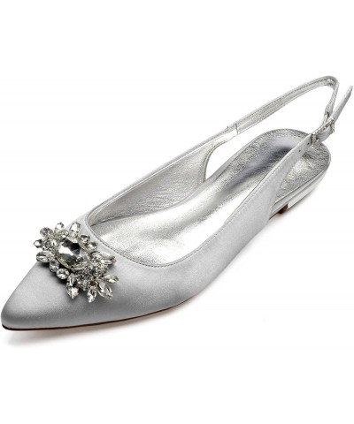 Womens Bridal Flats Satin Wedding Court Shoes Closed Toe Ankle Strap Prom Party Dance Wedding Shoes 10 US Silver $40.03 Flats