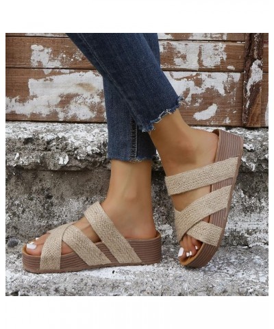 Platform Sandals For Women Casual Open Toe Sandals Roman Wedges Sandals Slippers Slippers Women Summer Indoor Beige $16.35 Sa...