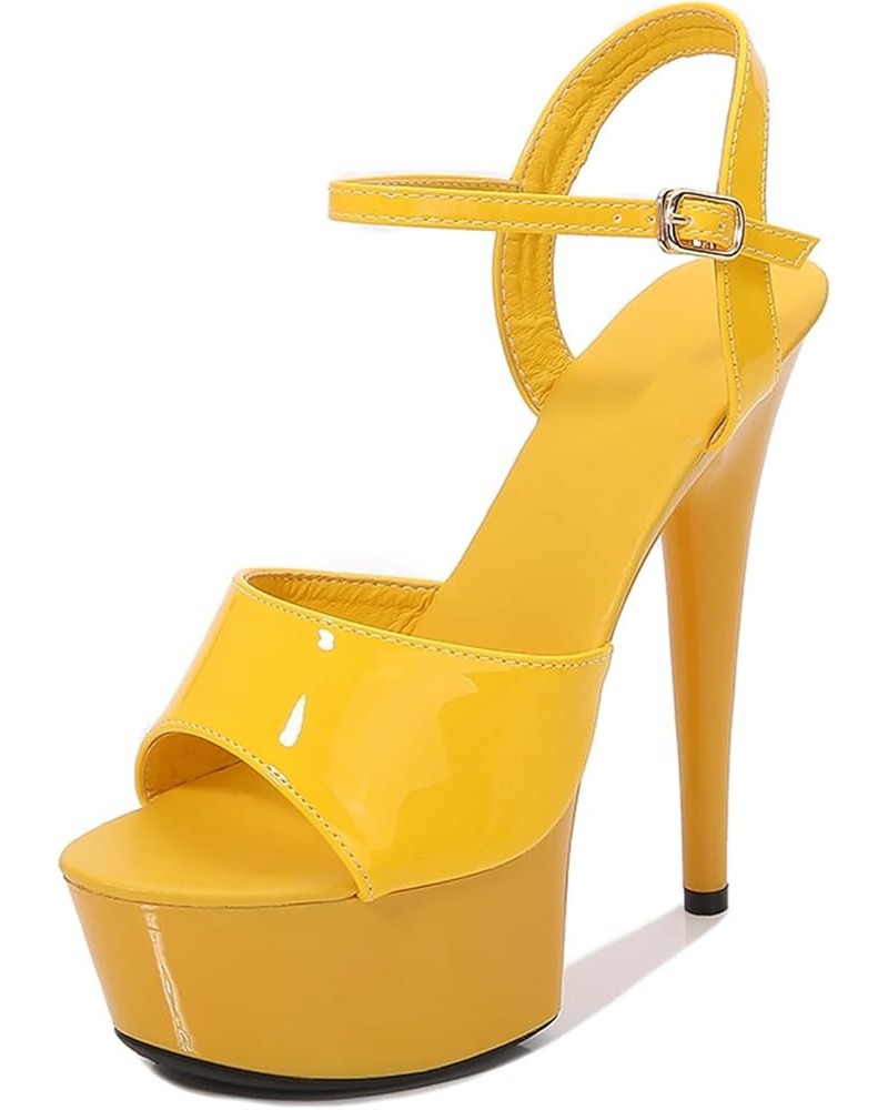 Women Platform Sandals Ankle Strap Peep Open Toe Stiletto High Heel Wedding Party Slingback Dress Shoes Yellow $32.23 Sandals