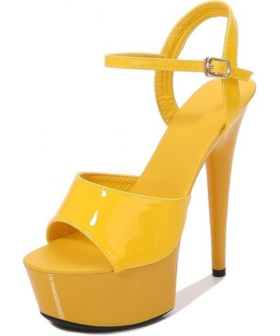 Women Platform Sandals Ankle Strap Peep Open Toe Stiletto High Heel Wedding Party Slingback Dress Shoes Yellow $32.23 Sandals