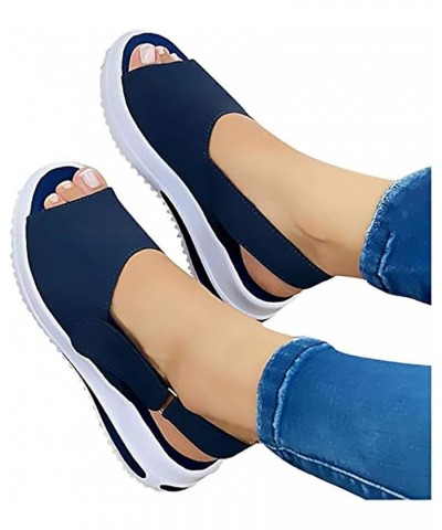 Women Sandals Peep Toe Wedge Shoes Women Buckle Flats Platform Flock Female Ladies Shoes Hoop Loop 35 Blue $20.64 Sandals