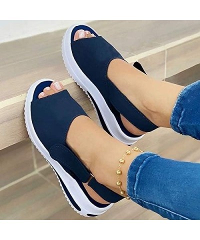 Women Sandals Peep Toe Wedge Shoes Women Buckle Flats Platform Flock Female Ladies Shoes Hoop Loop 35 Blue $20.64 Sandals