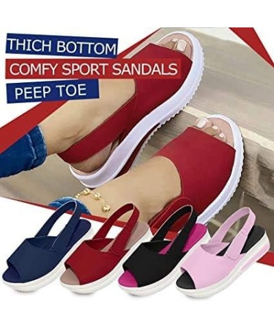 Women Sandals Peep Toe Wedge Shoes Women Buckle Flats Platform Flock Female Ladies Shoes Hoop Loop 35 Blue $20.64 Sandals