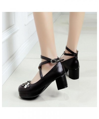 Womens Round Toe Sweet Block Heel Mary Jane Shoes Bows Black 5 $26.57 Pumps