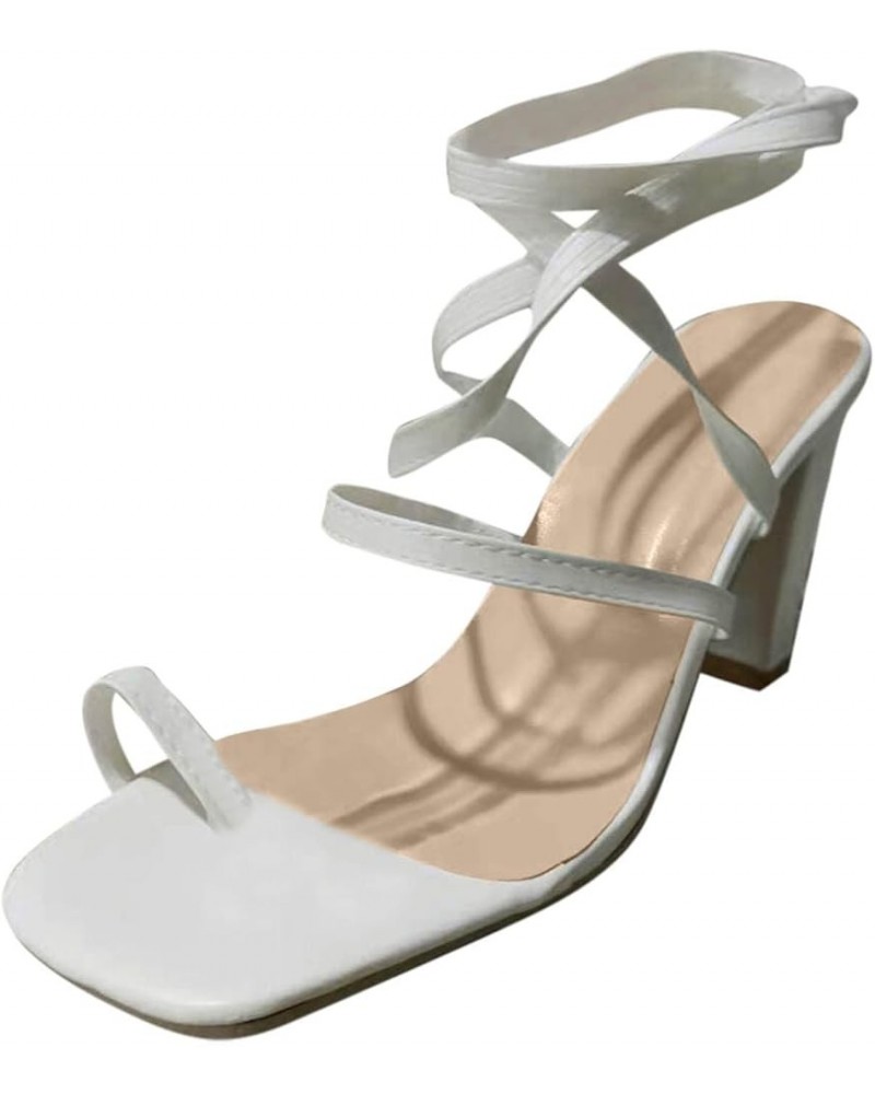 Block Heel Sandals for Women 2 Inch, Women's Open Toe Ankle Strap Chunky Block High Heel Sandals Dress Platform Shoes White $...