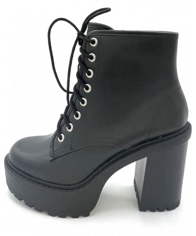 Volume - Lug Sole Chunky High Heel Fashion Ankle Boot Lace up w/Side Zipper Black Pu $19.45 Boots