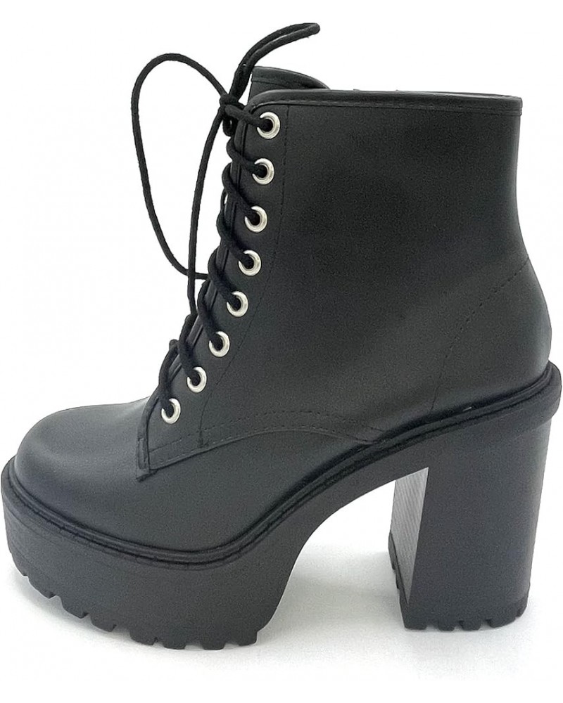 Volume - Lug Sole Chunky High Heel Fashion Ankle Boot Lace up w/Side Zipper Black Pu $19.45 Boots