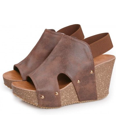 Platform Sandal Wedges Heels For Women Sandals Women Comfortable Dressy Platform Women'S Sandals Heeled Sandals For Wo Brown-...