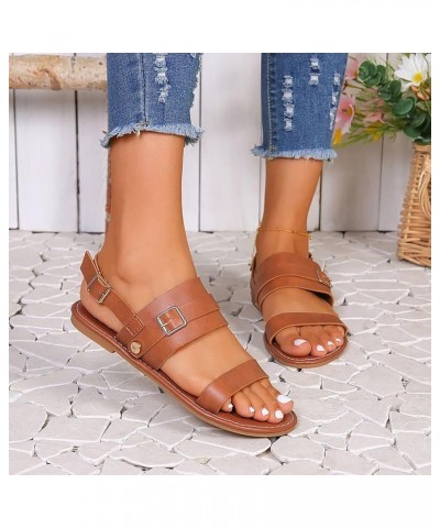 Women Comfy Arch Support Non-Slip Flats Sandals Strappy Lace Up Thong T-Strap Summer Platform Chunky Shoes 149-zoxro-brown-2 ...