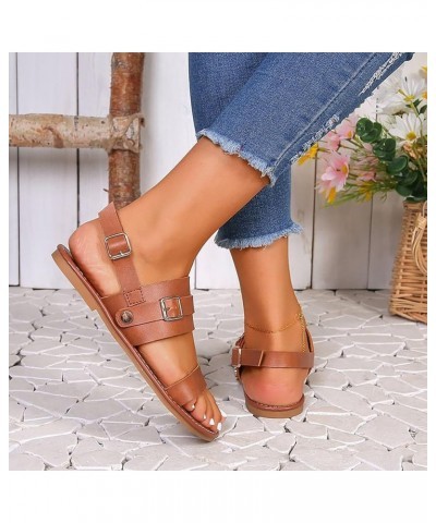 Women Comfy Arch Support Non-Slip Flats Sandals Strappy Lace Up Thong T-Strap Summer Platform Chunky Shoes 149-zoxro-brown-2 ...