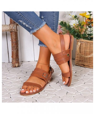 Women Comfy Arch Support Non-Slip Flats Sandals Strappy Lace Up Thong T-Strap Summer Platform Chunky Shoes 149-zoxro-brown-2 ...