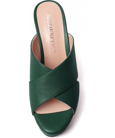 Womens Open Toe Fashion Matte Slip On Platform Casual Wedge High Heel Heeled Dressy Sandals 4 Inch Dark Green $30.57 Sandals