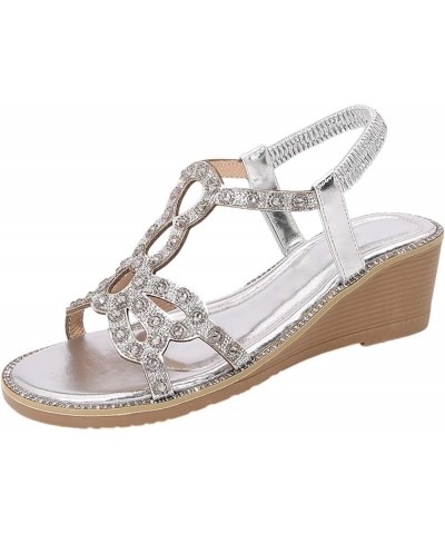 Rhinestone Wedge Sandals for Women Dressy Summer, Womens Open Toe Ankle Strap Platform Espadrilles Sandals Casual Bling Spark...