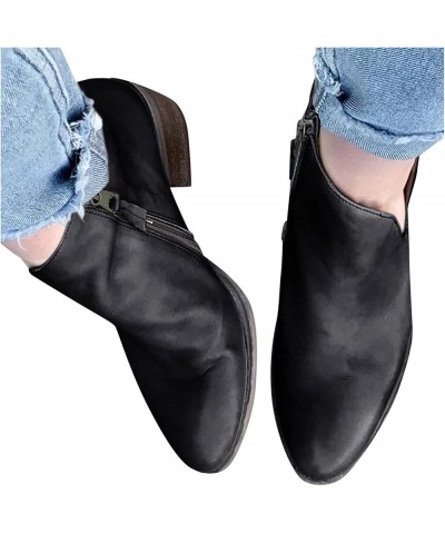 Black Ankle Boots for Women No Heel White Block Heel Ankle Boots Extra Wide Flat Ankle Boots for Women Plus Size Boots for Dr...