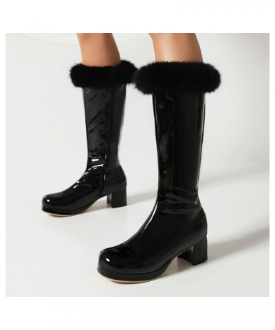 Women Mid Calf Boots Autumn And Winter Fashionable Simple Solid Color Warm Wool Womens Boots Mid Calf Real Leather Black $26....