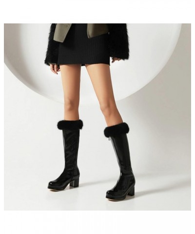 Women Mid Calf Boots Autumn And Winter Fashionable Simple Solid Color Warm Wool Womens Boots Mid Calf Real Leather Black $26....