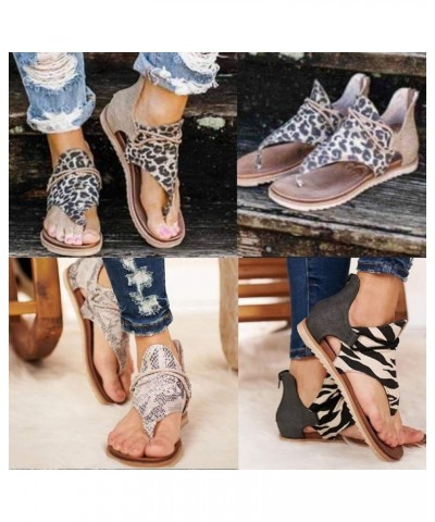 Sandals Summer New Europe and The United States Leopard Print Toe Flat Ladies Herringbone Sandals 39 Brown Leopard $22.08 San...