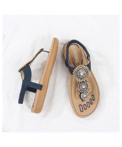 Women Ladies Sandals Shoes Elastic Bohemian Casual Beach String Band Bead Women's Women's Comfy Sports Knit Sandals Blue $11....