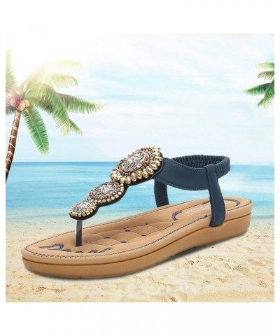 Women Ladies Sandals Shoes Elastic Bohemian Casual Beach String Band Bead Women's Women's Comfy Sports Knit Sandals Blue $11....