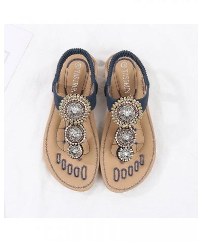 Women Ladies Sandals Shoes Elastic Bohemian Casual Beach String Band Bead Women's Women's Comfy Sports Knit Sandals Blue $11....