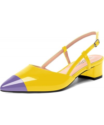 Womens Slingback Elegant Casual Pointed Toe Buckle Wedding Patent Chunky Low Heel Pumps Dress Shoes 1.5 Inch Lavender Yellow ...