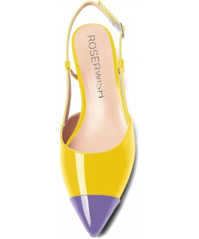 Womens Slingback Elegant Casual Pointed Toe Buckle Wedding Patent Chunky Low Heel Pumps Dress Shoes 1.5 Inch Lavender Yellow ...