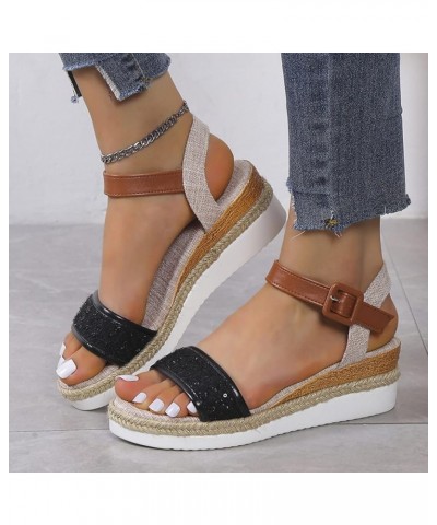 wedge sandals for women dressy, Fashion Womens Chunky Heels Breathable Lace Up Shoes Dressy Sandals Z 15-black $16.77 Pumps